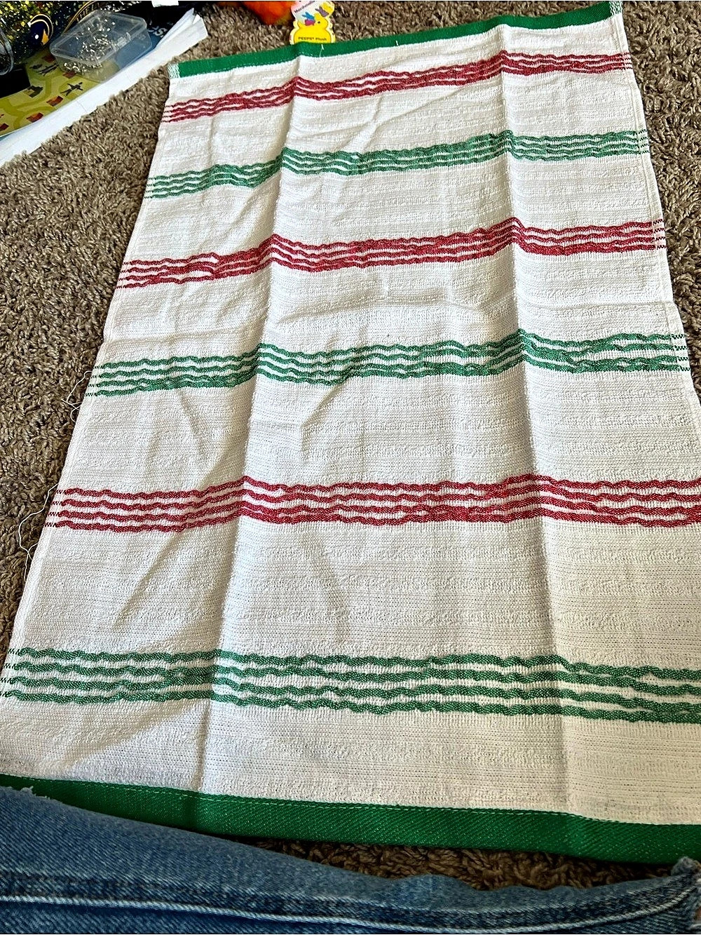 Striped Kitchen Towel in White & Green